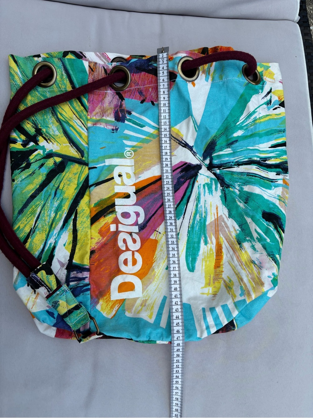 Desigual Multicolor Canvas Drawstring Backpack with Maroon Rope - Picture 3 of 9